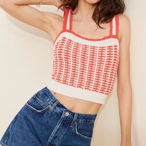 Blue Velvet Knit Crop Top in Orange and White LARGE